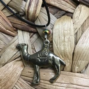 Handmade Brass colored camel boho on leather cord necklace